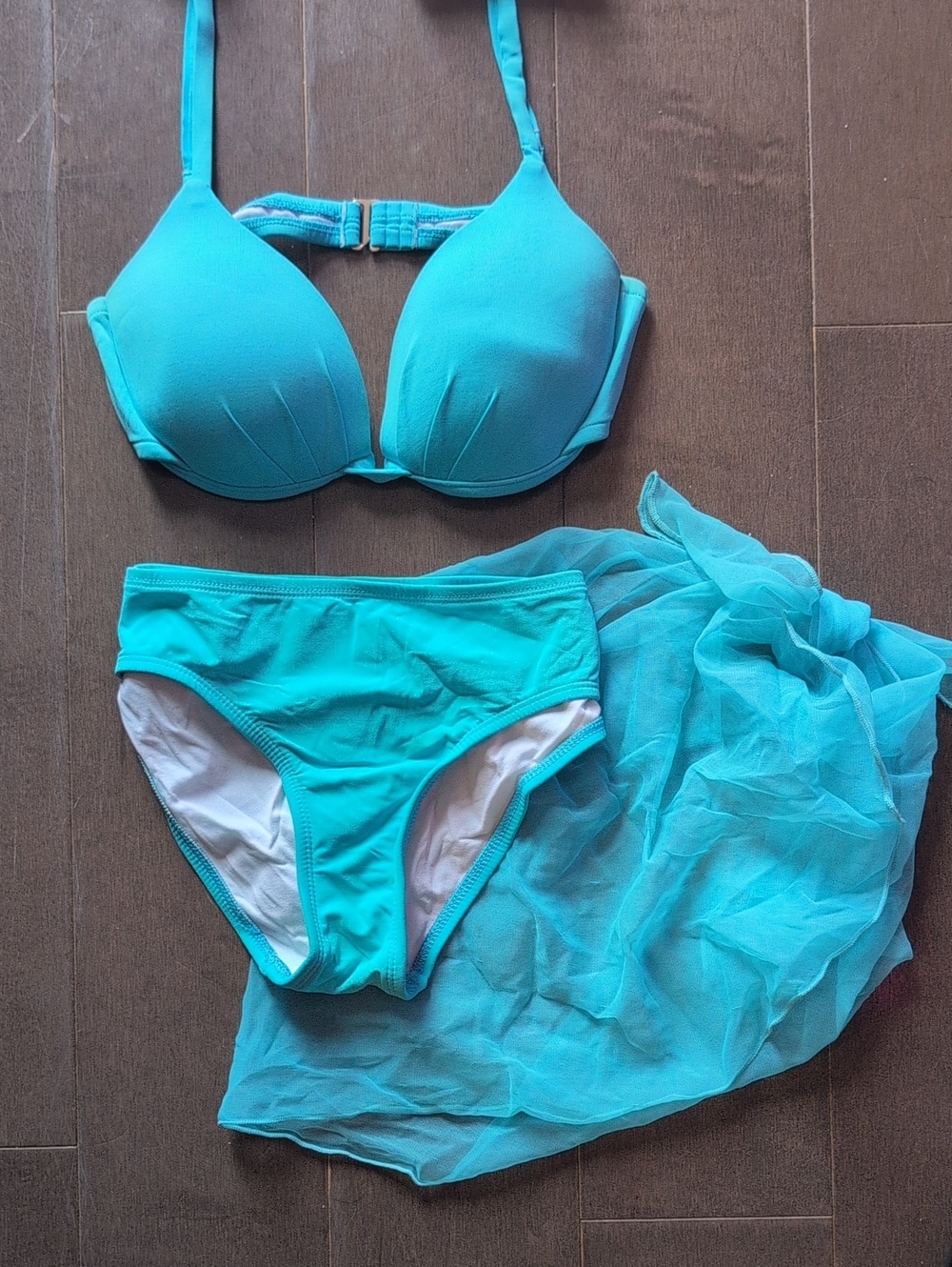 Victoria's Secret Turquoise Push-Up Bikini Set with Sheer Sarong